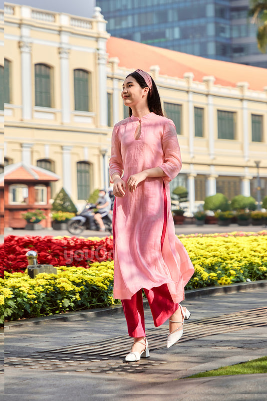 Desire Traditional Vietnamese Dress - Áo Dài Desire Tơ Hồng Phấn