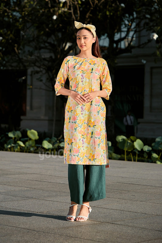 Vision Traditional Vietnamese Dress - Áo Dài Vision Lụa Hoa Vàng