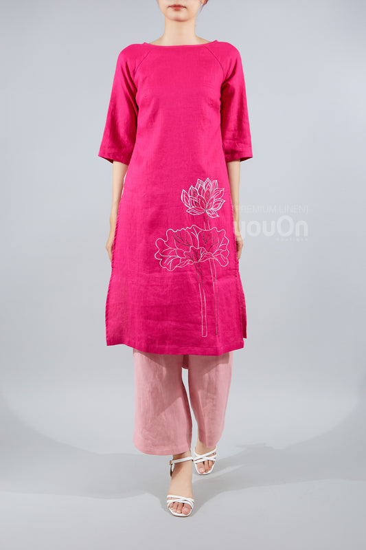 Vision Traditional Vietnamese Dress - Áo Dài Vision Hồng Sen Có Vẽ