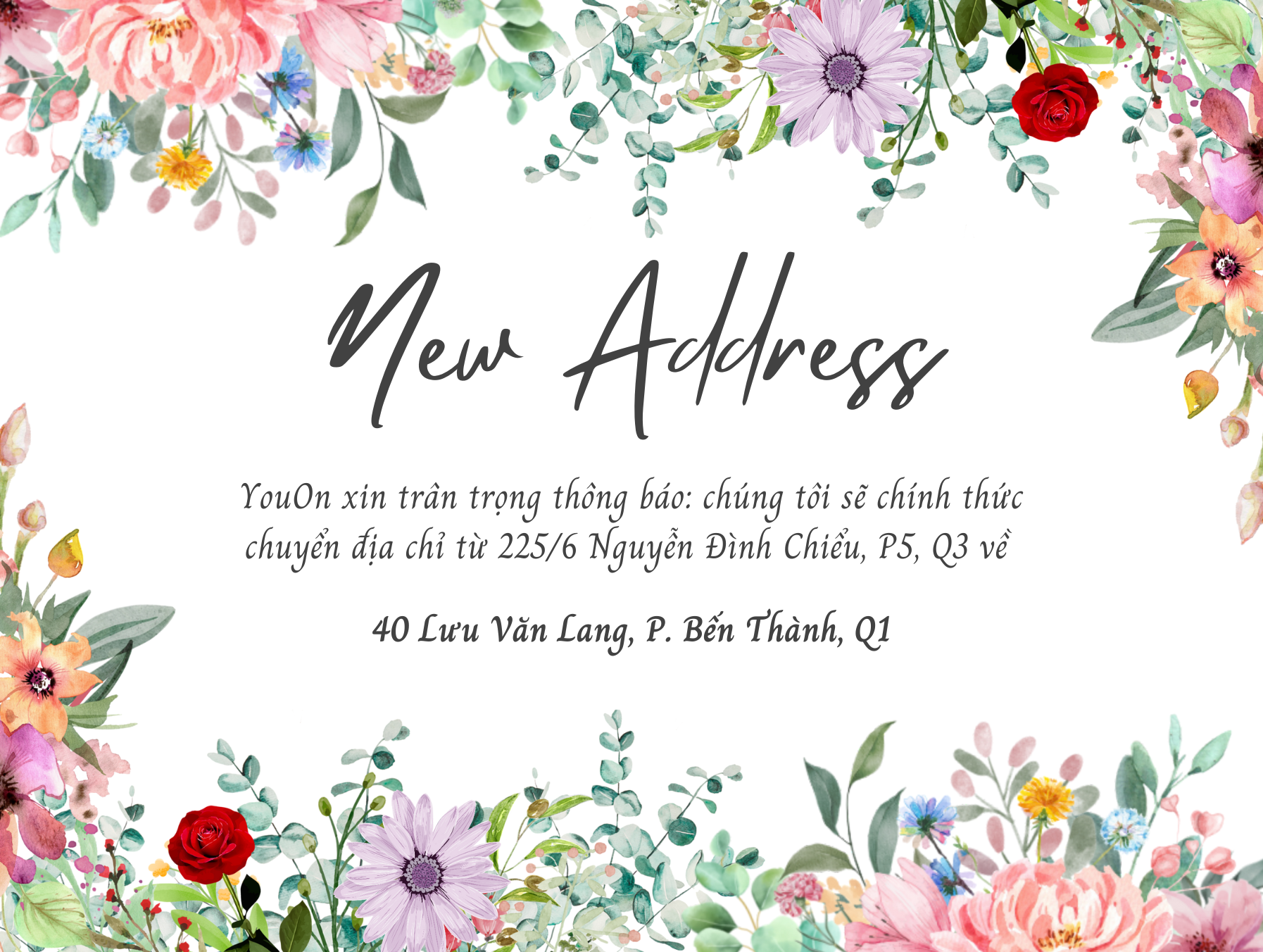 Thông báo thay đổi địa chỉ cửa hàng youOn
